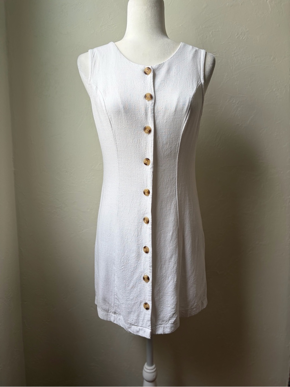 Monteau Los Angeles White Linen Blend Button Front Mini Dress Small - Picture 4 of 9